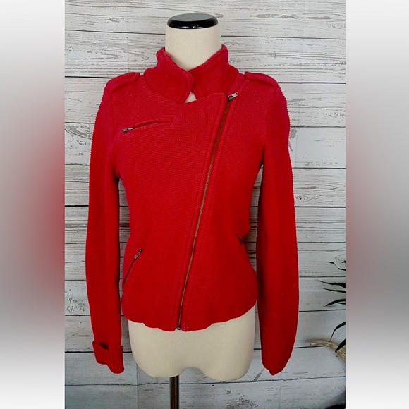 Sparkle and Fade Red Abstract Zipper Coat SZ Small - Picture 1 of 8